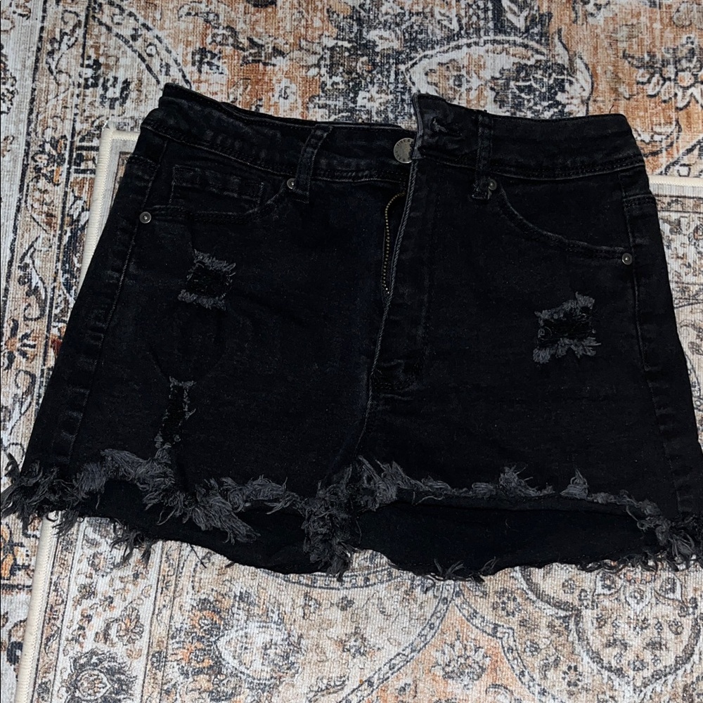Black Distressed Denim Shorts